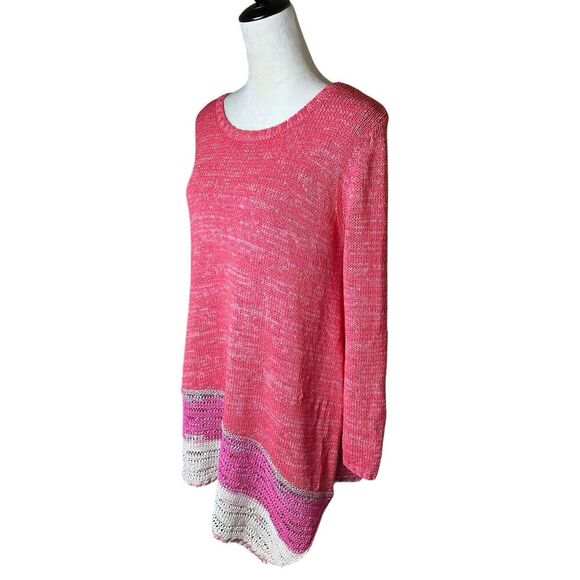 Soft Surroundings Asymmetrical Open Knit Tunic Sweater Salmon Pink Size Medium - Picture 4 of 12